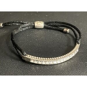 BRIGHTON Rhinestone Bracelet Black Corded Bar Retired Heart Adjustable Jewelry